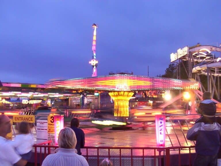 Fairground ride lit up at Brean Leisure Park