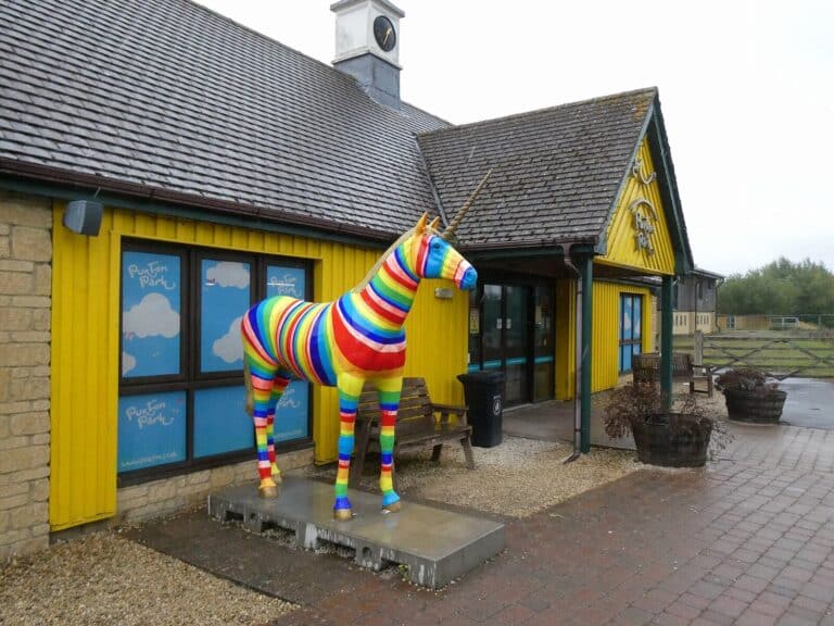 Colourful unicorn sculpture outside Puxton Park