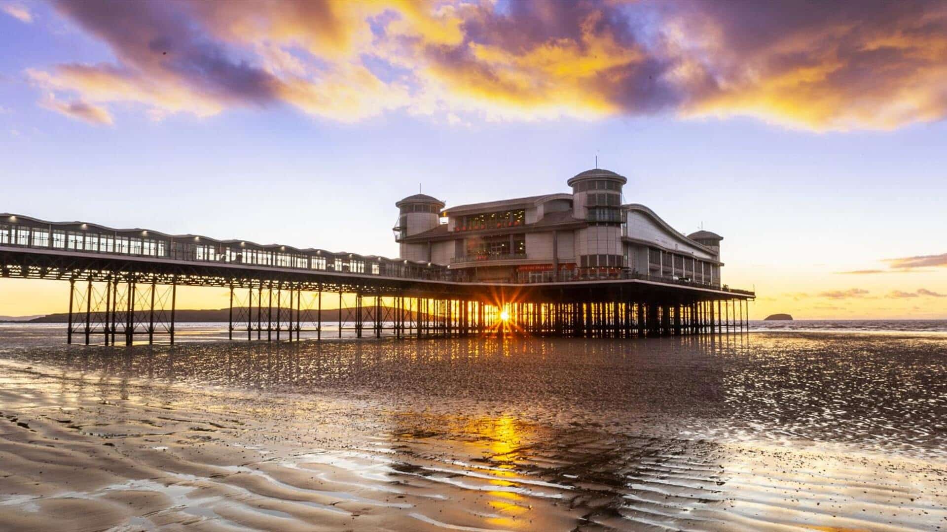 The Grand Pier at sunset on Weston-super-Mare beach