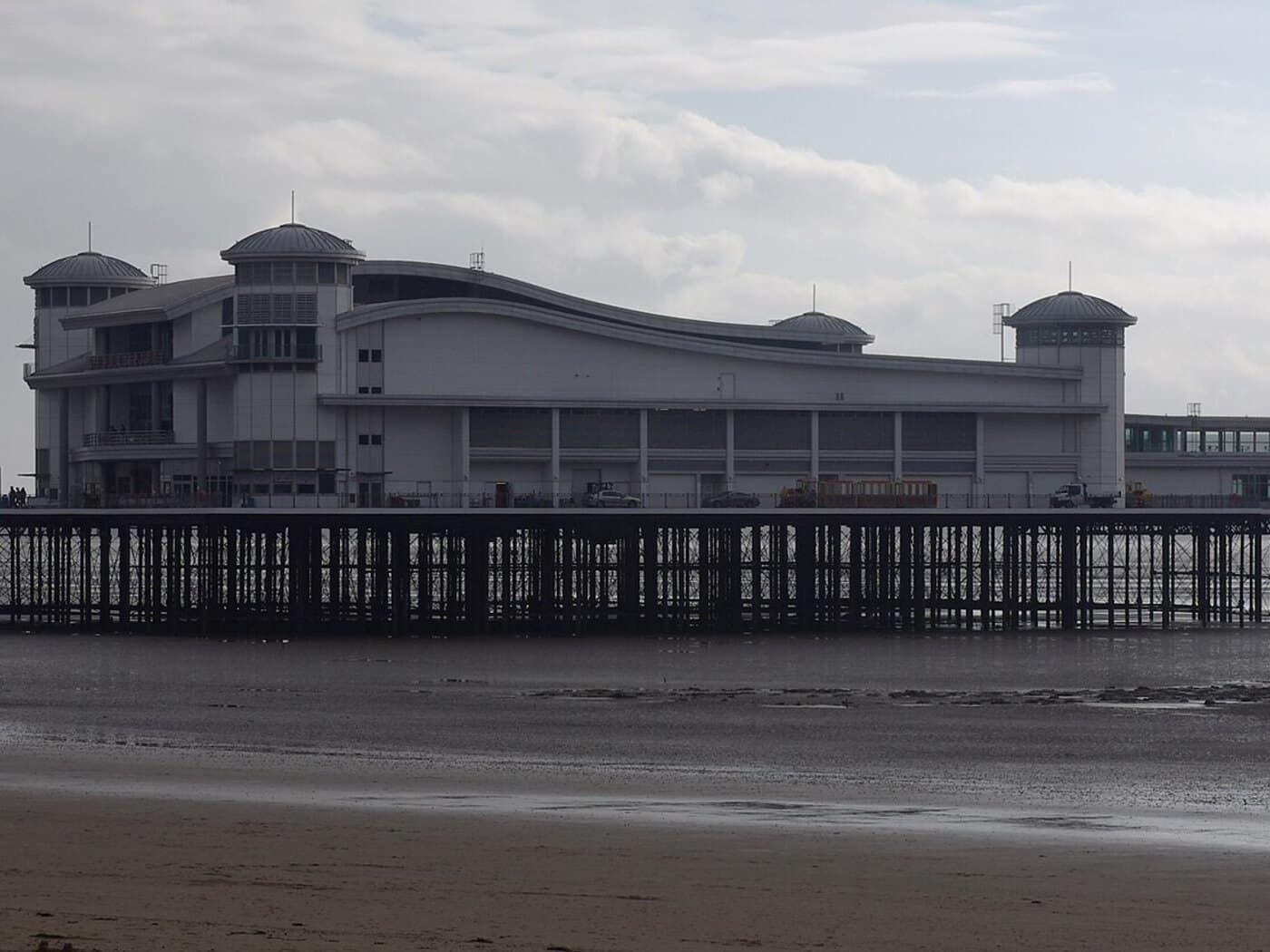 The Grand Pier at Weston-super-Mare seen from the beach at low tide