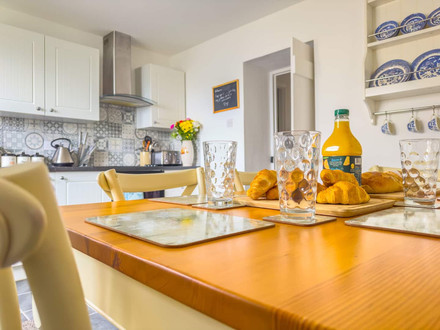 A cottage dining table at Norton Court Cottage, ready for a Somerset supper